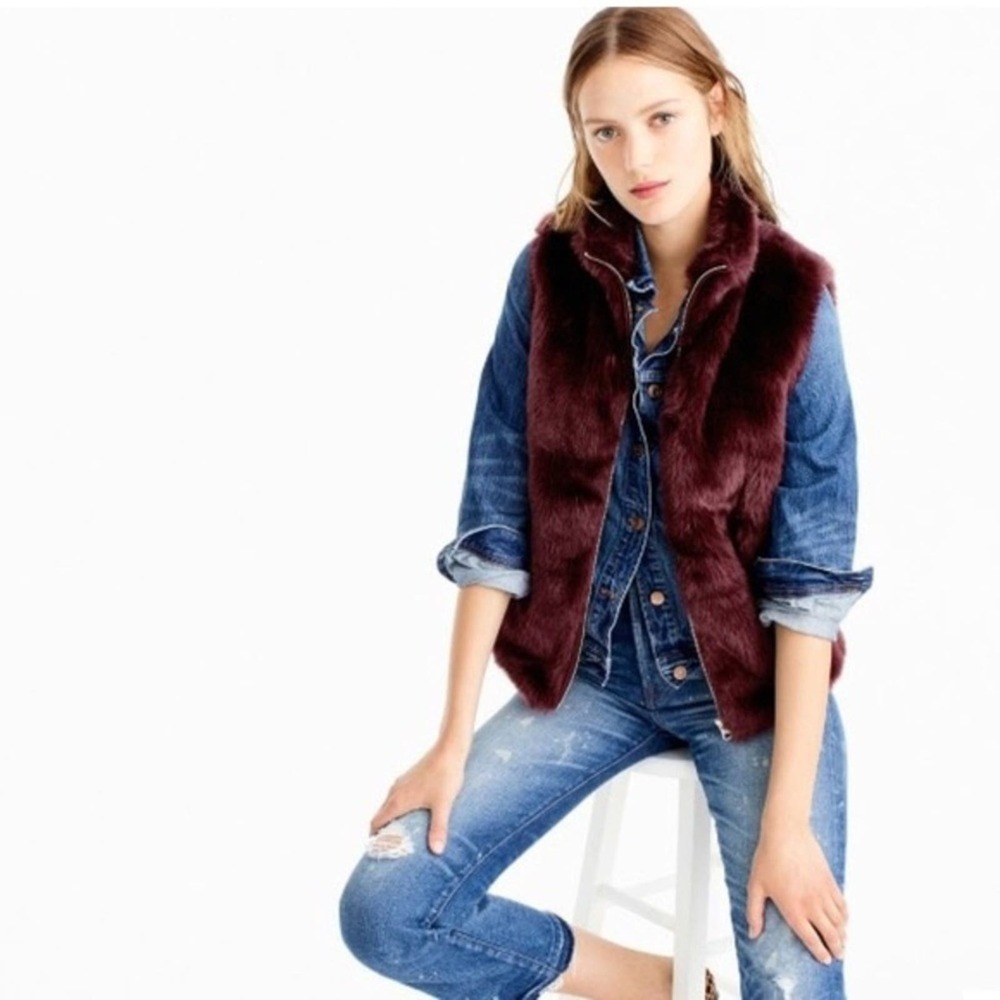 J. Crew Maroon Fur Vest size XXS - Picture 2 of 7